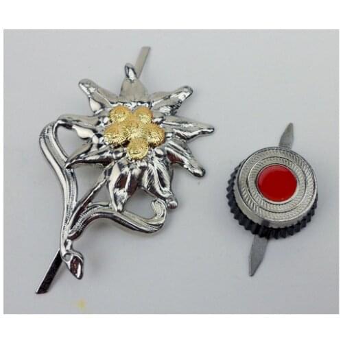 TWO WW2 GERMAN M43 FIELD CAP BADGE EDELWEISS METAL INSIGNIA PINS CLASSICAL REPRO military Store