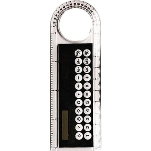 Mini Ultra-thin Straight Ruler With Solar Calculator School Office Supplies Multifunction Magnifier Calculator 10cm M1K7