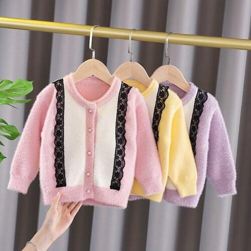 Girls Spring Clothing Outerwear Lace All-match Cardigen Knitted Sweater Knitwear Kids Girl Cardigan Knitted Coat Toddler Sweater
