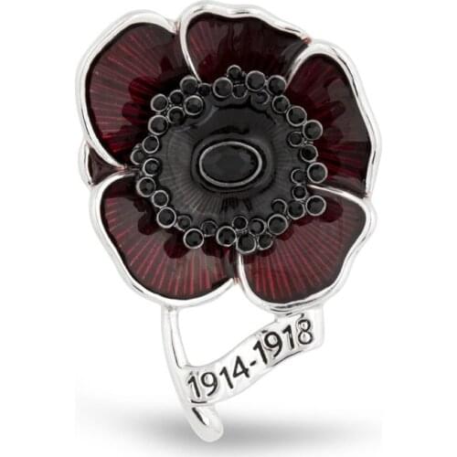 Vintage Dark Red Poppy Flower Enamel Brooches Women Black Crystal Demon Eye Fashion Shirt Pin For Friends Party Jewelry Gifts