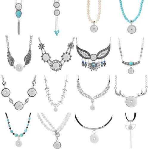 High Quality New Snap Button Vintage Crystal Necklaces & Pendants For Women Hyperbole Big Snap Pendant Necklace DIY Snap Jewelry