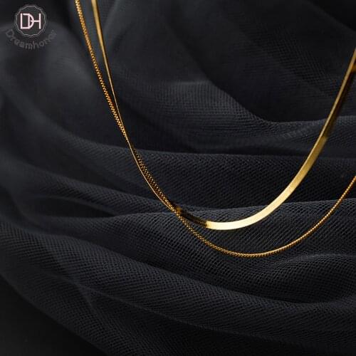 Dreamhonor Hot Sale Hip Hop Retro Gold Color 925 Sterling Silver Double Snake Chain Necklaces Jewelry Gifts