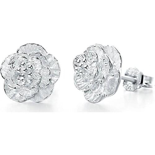Silver Earrings Simple And Elegant Multi-layer Leaf Lotus Rose Earrings Female Earrings For Women Boucle D'oreille Stud Earrings