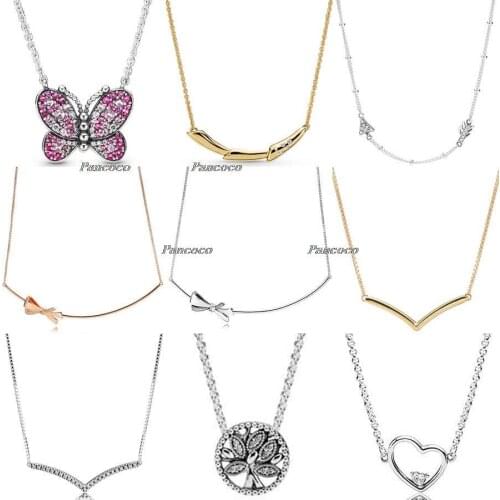 925 Sterling Silver Dazzling Pink Butterfly Necklace For Women Wedding Party Gift Fashion Jewelry