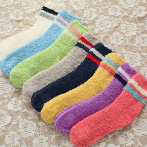 Winter Plus Velvet Tube Socks Men Women Cartoon Striped Candy Color Sweet Thick Warm Coral Velvet Warm Floor Socks Popsocket