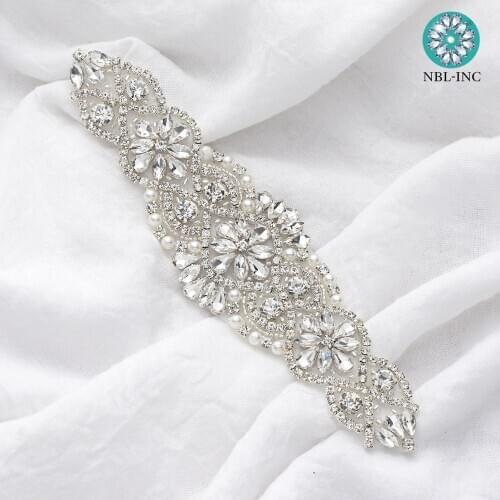 （1PC）Bridal hand beaded crystal rhinestone applique belt wedding sash sew on iron on for wedding dress accessories WDD0152