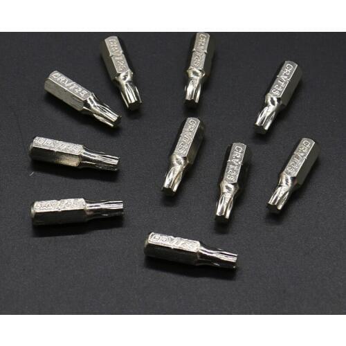 10Pcs 25mm 1/4" Hex Shank Torx Security Screwdriver Bits Household Hand Tool Electroplating T25 Silver Screw Driver Bit Set