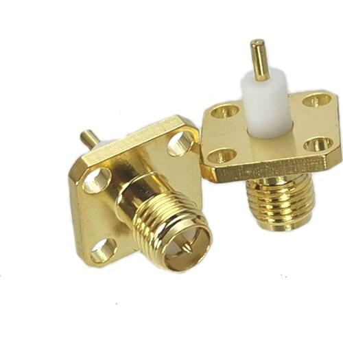 10Pcs Connector RP-SMA RPSMA Female Plug 4-holes Flange Solder Panel Mount PTFE RF Adapter Coaxial High Quanlity