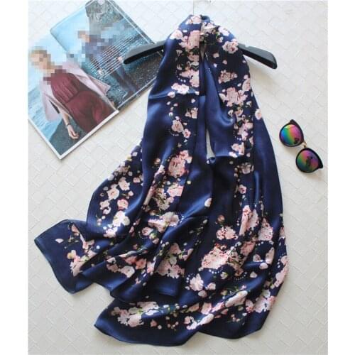 Specials 100%silk womens spring autumn fashion printed big scarf shawl pashmina 65x180cm dark blue