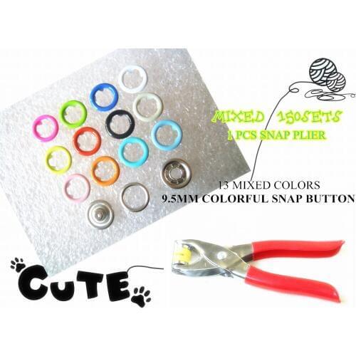 150Sets 9.5mm Mixed 13colors Prong Snap Buttons Combined Fastener & One Pliers For Prong Snaps Buttons Mixed Kit