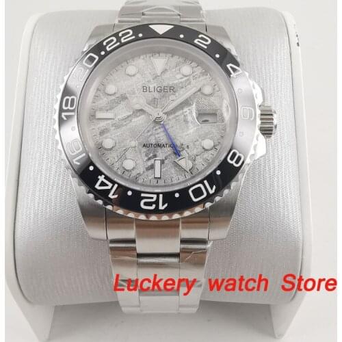 2019 New 40mm bliger gray dial luminous saphire glass;black ceramics Bezel blue GMT Automatic movement mens watch-BA177