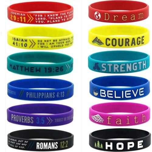 300 pcs power of faith bible verse Dream Courage strength believe faith believe rubber bracelet silicone wristband
