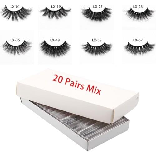 3D False Mink Lashes 20 Pairs Mix Natural Long Wispy Fake Eyelashes Wholesale Super Soft Strip Lashes in Bulk Real Mink Hair