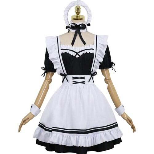 7ps Lolita Black Dress Cosplay Costume Skirt Cute Sexy Maid Outfit Bow Bridgerton Maid Dresses Gothic Dress Accessories Headwear