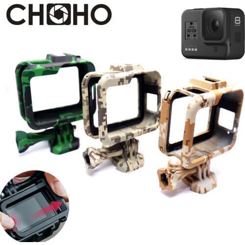 For Gopro Hero 8 Accessories Frame Case Army Green Shell Protector Housing Color + Lone Screw Base Mount For Go Pro 8 Black New
