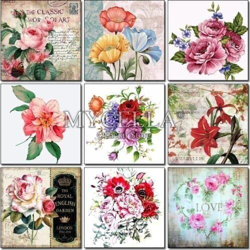 Flowers 5D DIY Diamond Painting Cross Stitch Rose Needlework Full Round Rhinestone Mosaic Diamond Embroidery Home Decor Crafts