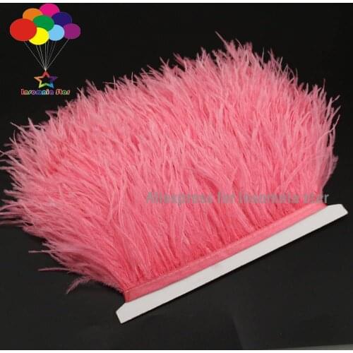 Watermelon red Ostrich Feather Trims Skirt dress Ribbon Crafts Plumage Clothing