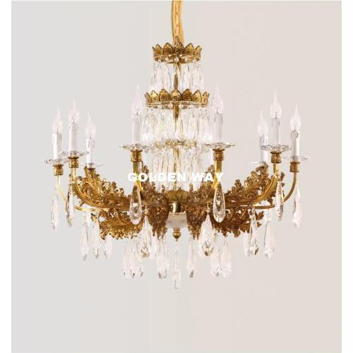 Free Shipping Brass Chandelier Light Fixture Antique Brass Pendant Vintage Copper Crystal Lamp Lustres Lighting 100% Guaranteed