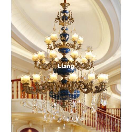Free Shipping Luxury Project Lighting Chandelier Light Fixture Brass Palace Hotel Large Crystal Chandelier Lamp Lustres Lighting