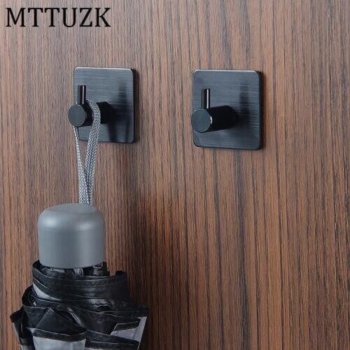 Free Nail Solid Aluminum Robe Hook Heavy Duty Wall Mount Towel Hook Hanger Self Adhesive Home Kitchen Wall Door Bathroom Hook