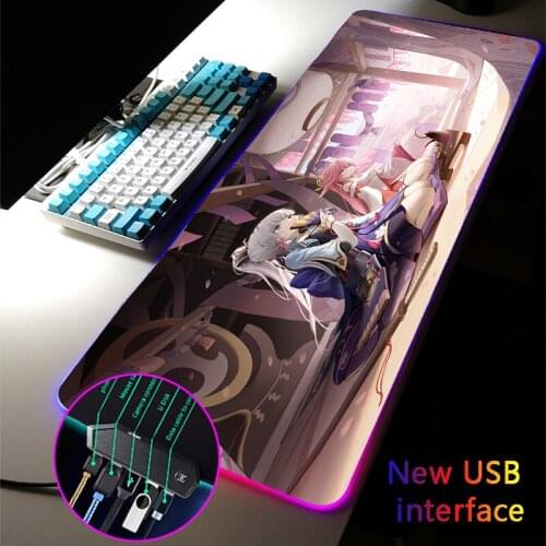 MRGLZY Anime Cute Girl Honkai Impact Large USB HUB RGB Mouse Pad Drop Shipping MousePad Gamer Accessories Four USB Ports DeskMat