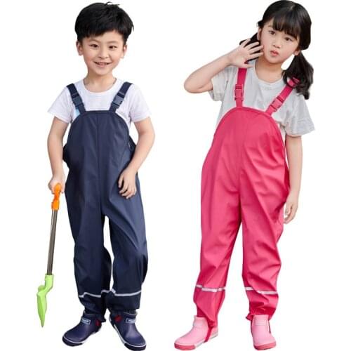 2020 Spring Baby Girls Rain Pants PU Waterproof Boys Overalls Windproof Childrens Jumpsuit Clothes for Kids Trousers