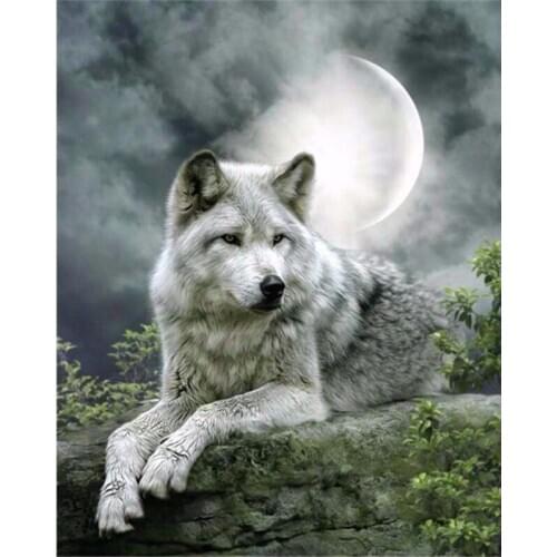 Div 5D Wolf And Moon Rock Night Full Diamond Painting cross stitch kits art High Quality Animal 3D paint by diamonds