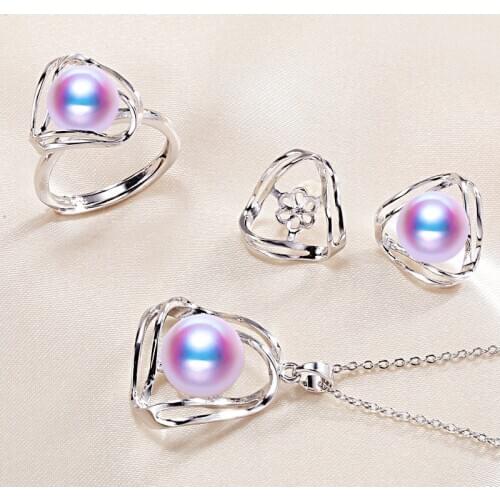 DIY Pendant Ring and Earrings Jewelry Set Base Mountings Settings Findings Jewelry Settings Parts for Pearls Beads Stones