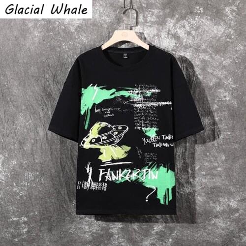 GlacialWhale Mens T-shirt Men 2021 Summer Tops Graffiti Cotton T-shirts Japanese Streetwear Harajuku Oversized T Shirt For Men