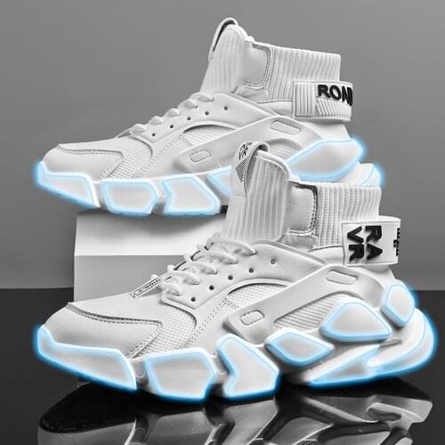 Fashion Mens Sneakers Heighten High-top Mens Shoes Luxury Outdoor Autumn Platform Plus Size Mesh White Tennis Walking Shoes