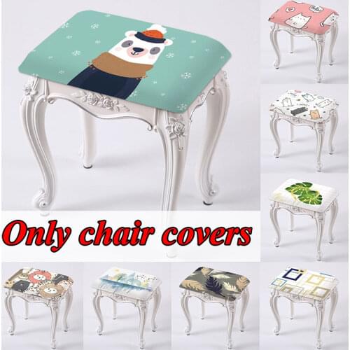 Square Makeup Stool Cover Stretch Cloth Printed Dressing Table Stool Cover Rectangular Polyester Durable Household Stool Cover
