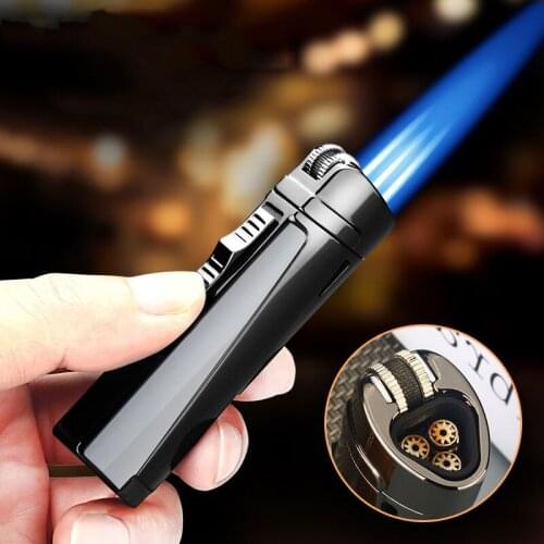 Metal Mini Butane Jet Lighter Gasoline Three Torch Turbo Portable Lighters Smoking For Cigar Cigarettes Accessories Men Gadget