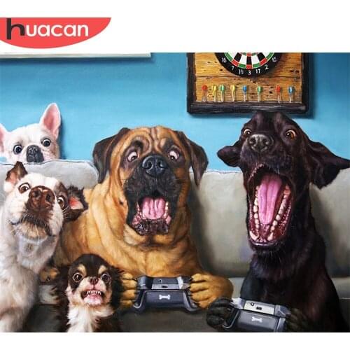 HUACAN 5D DIY Picture By Numbers Dog Wall Art HandPainted Unique Gift Painting By Number Animal For Living Room