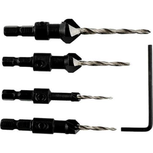 4PCS 3/3.5/4/4.5mm Hex Quick Change Shank Countersink Tapered Drill Bits Cone Reaming Drill Bit Set Wood Woodworking Tools