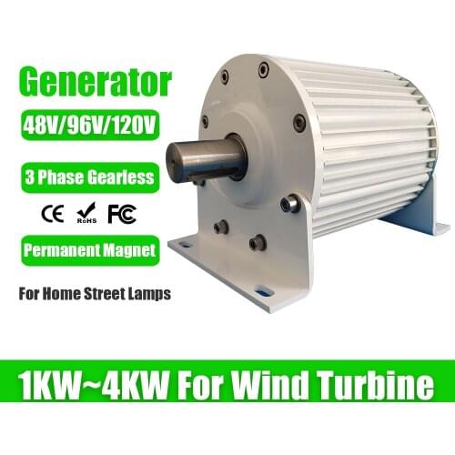 Low RPM Speed 1KW-4KW 48V 96V 120V Gearless Permanent Magnet Generator AC Alternators For Wind Turbine Water Turbine