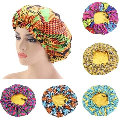 New Extra large Satin Lined Bonnets women African pattern print fabric Ankara bonnets Night Sleep Hat Ladies Turban