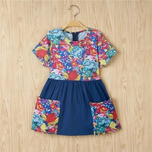 PatPat 2021 New Arrival Summer Baby Girl Flowers Splicing Short Sleeve Dress for 18M-6Y Toddler Girl Clothes Dress