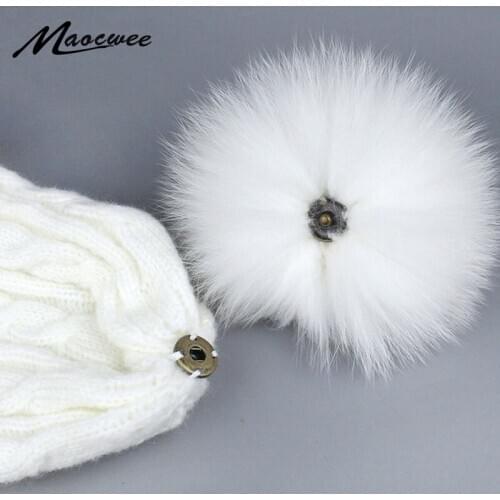 Pompom Real Fox Fur Solid Color Plush Ball Baby Button Applique Material Childrens Hair Bag DIY Fluffy Hat Accessories 1pcs