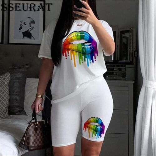 SSEURAT Women Two Piece Set T Shirts And Shorts Pyama Sets Summer Casual Joggers Tracksuit Shorts Sexy Outfit
