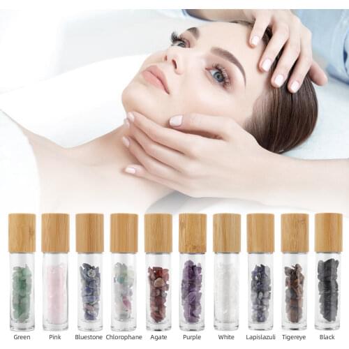 10pcs Essential Oil Gemstone Roller Ball Bottles Perfumes Oil Glass Storage Bottle Stone Refillable Roller Bottle for Travel