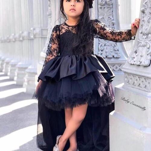SuperKimJo Pageant Dresses for Girls High Low Black Lace Cute Flower Girl Dresses for Weddings Robe Mariage Enfant Fille