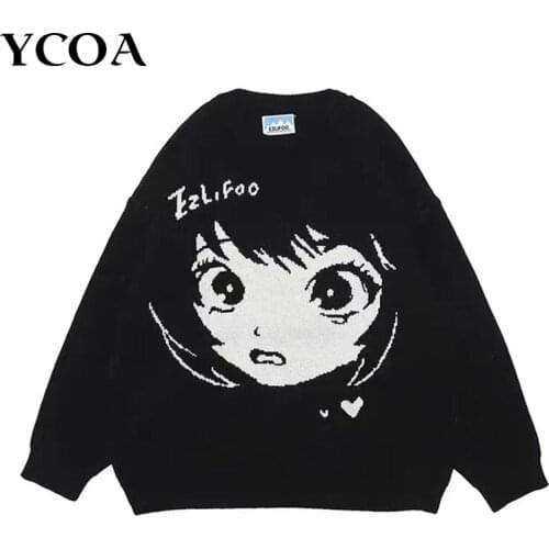Womens Sweater Ladies Oversize Anime Y2k Aesthetic Kawaii Tops Pullovers Long Sleeve Streetwear Goth Winter Vintage Clothing