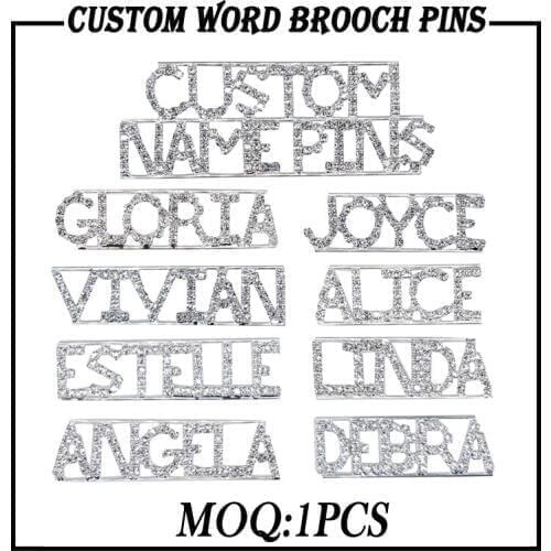 GRANDBLING bling Personalized Word Brooch Pins Crystal Handmade Custom Name Lapel Pins/Badges Unique Jewelry Gift