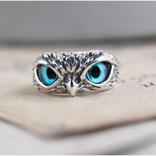 Vintage Silver Demon Owl Eyes Opals Rings For Women Men Retro Classic Punk Fashion Jewelry Gifts Open End Animals Rings