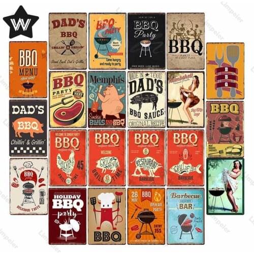 Vintage Bbq Metal Tin Sign Retro Style Tin Plaque Metal Poster Barbecue Wall Sticker Metal Sign Shabby Tin Plaque for Club Decor