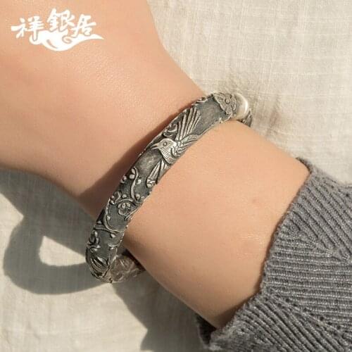 S999 fine silver high process quality manual beaming silver magpie on silver bracelet MeiXue silver bracelet