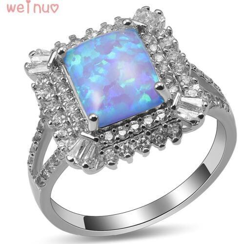 Weinuo Blue Fire Opal White Crystal Ring 925 Sterling Silver Top Quality Fancy Jewelry Wedding Ring Size 5 6 7 8 9 10 A437