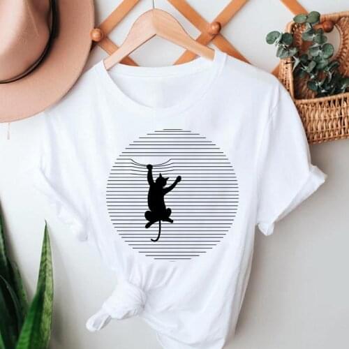 Graphic T Top Lady Print Female Tee T-Shirt Women Summer Tshirts Cat Funny Striped Cartoon Fashion Short Sleeve 90s Clothes