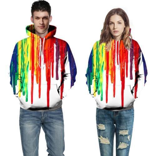 2019 New Rainbow Splash Paint Galaxy 3D Printed Women Jacket Hooded Femme Sweatshirt Casual Loose Men Pocket Hoodies Coat