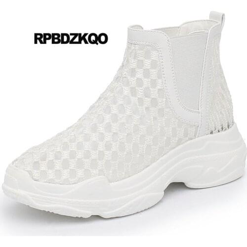 Ankle Sandals Women Wedge Muffin Casual Cutout Mesh White Platform Boots Flatform Booties Cut Out Sneakers Chelsea Summer Shoes